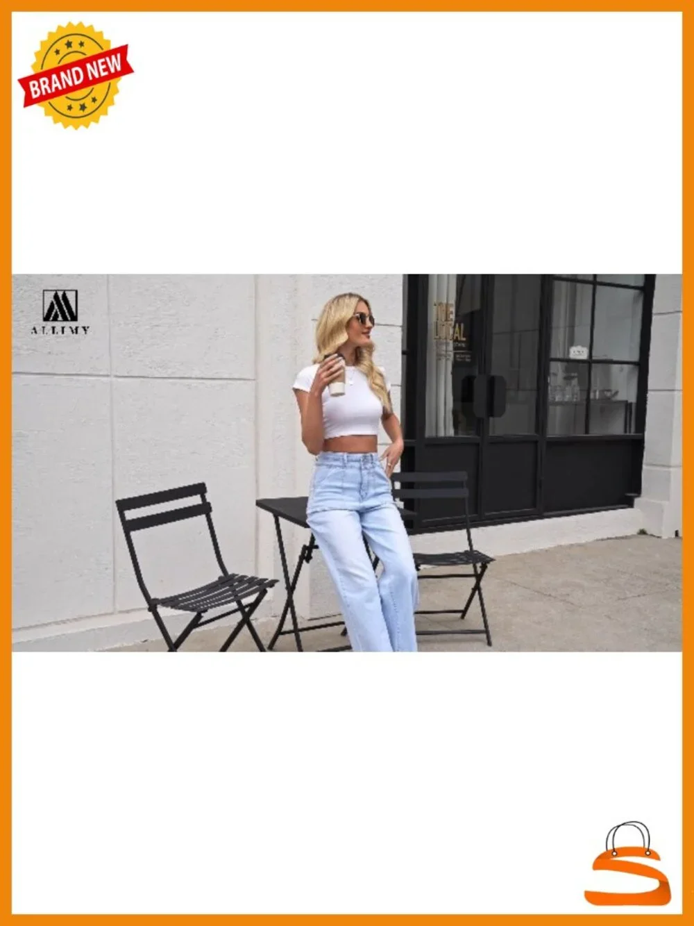 Womens High Rise Two Button Closure Cropped Wide Leg Jeans with Slip Pockets